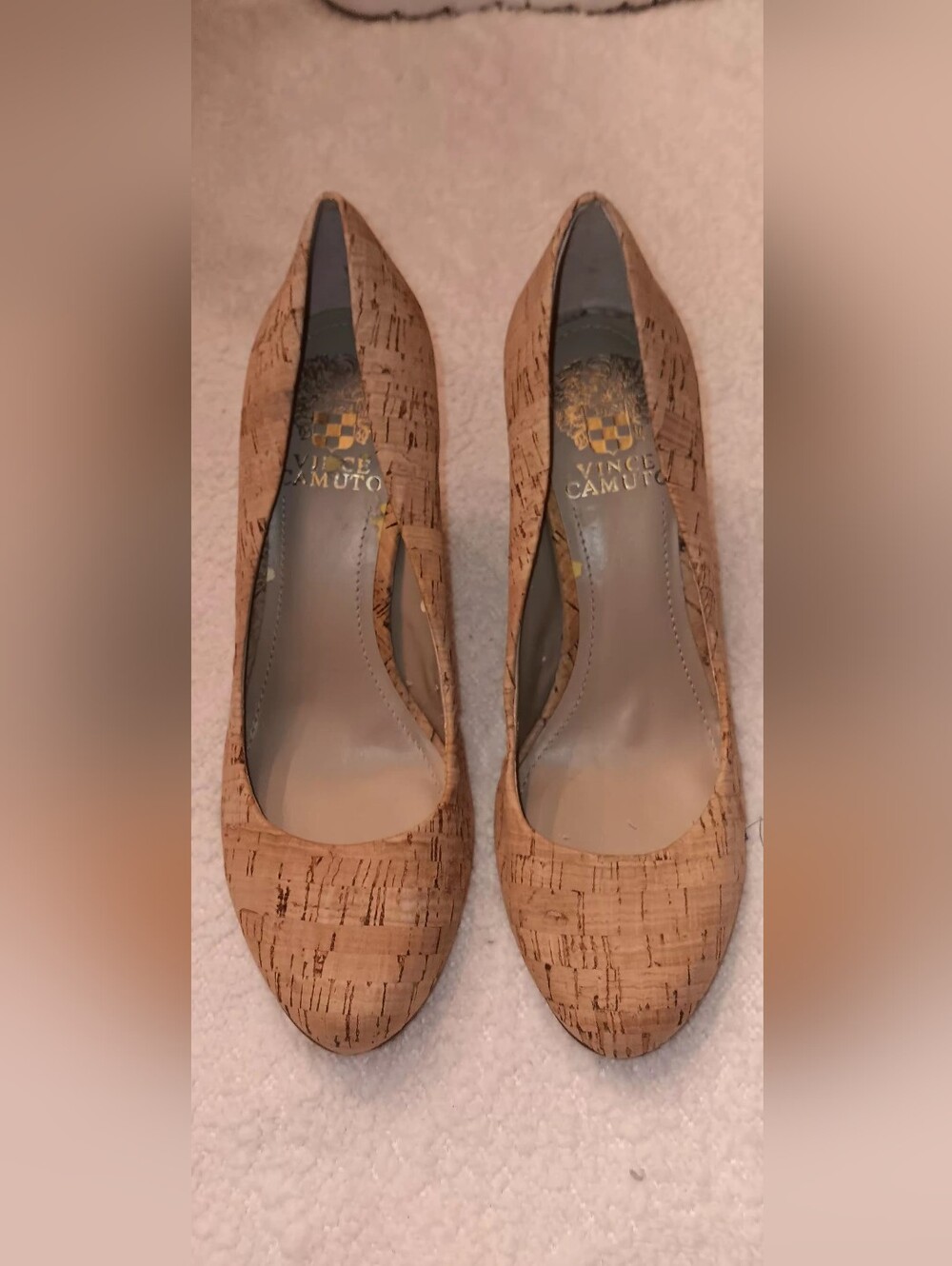 Vince Camuto Cork Round-Toe Pumps in Natural Tan 7 1/2